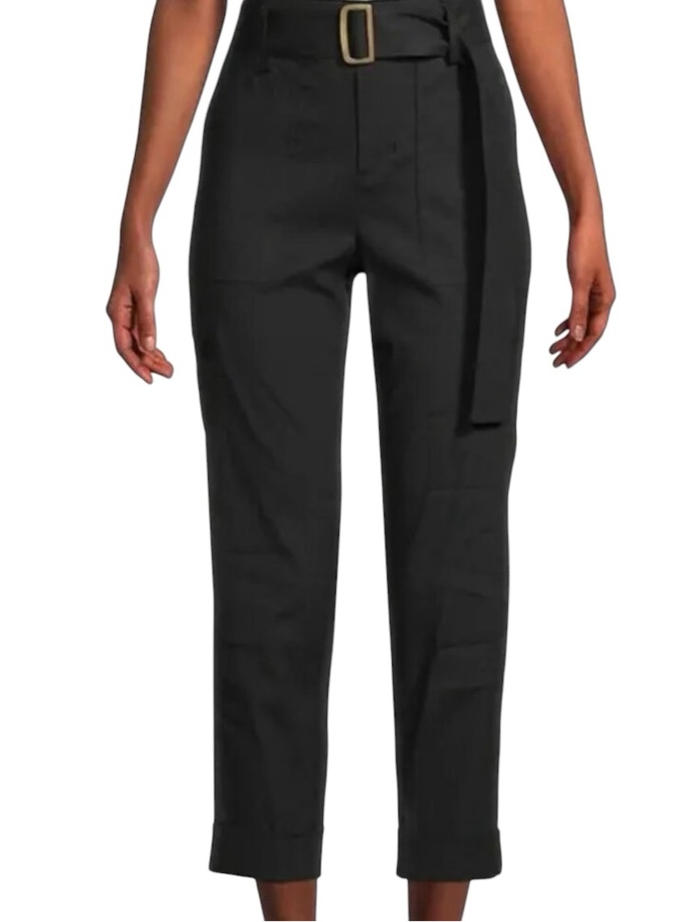 High-Waist Black Belted Tapered Pants